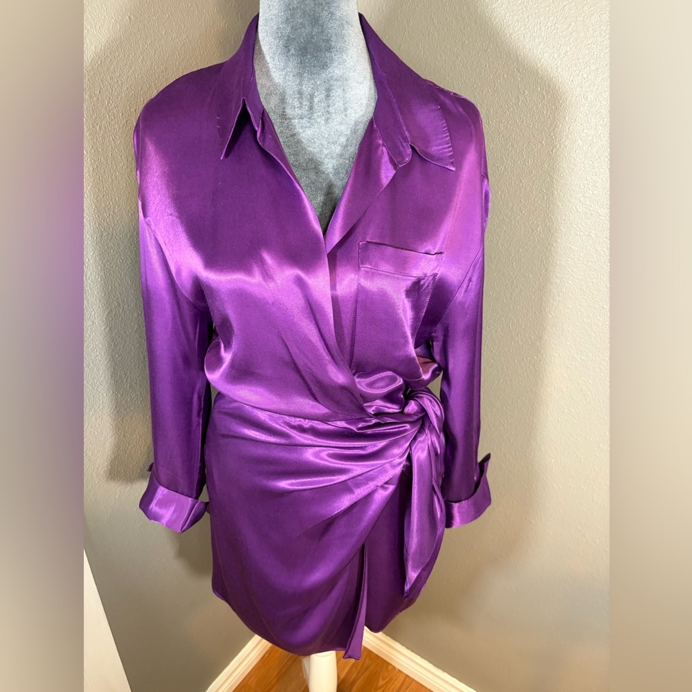 ZARA Wrap Mini Dress Purple Size M - Picture 6 of 15